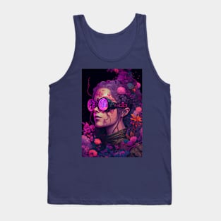 Beautiful Girl in Cyberpunk Emotional Theme Tank Top